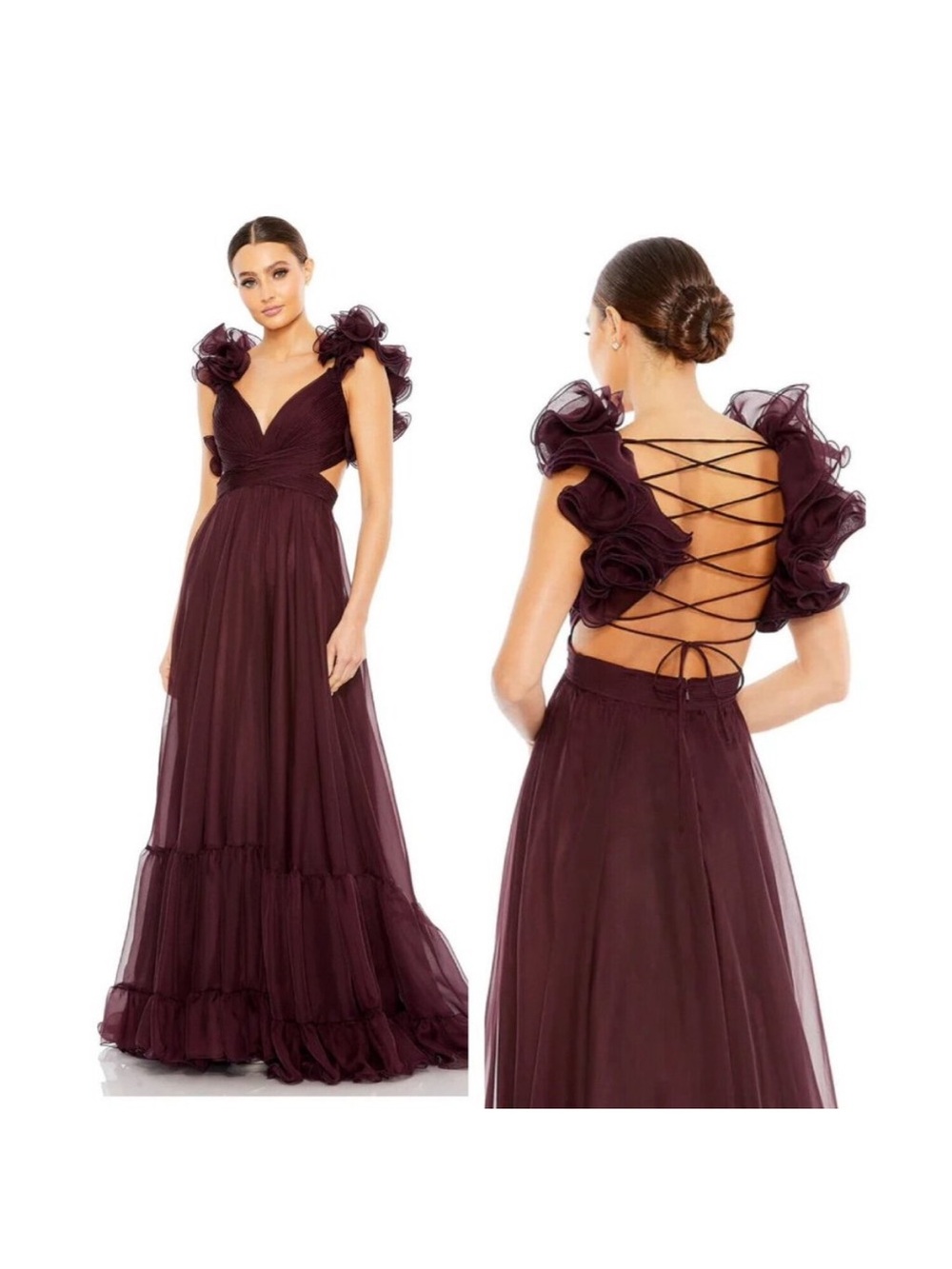 Mac Duggal Ruffled Tiered Chiffon Dress Gown Mother of the Bride
